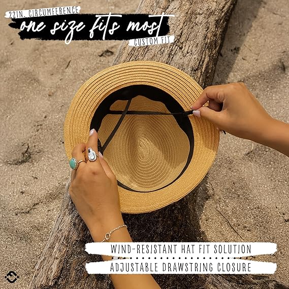 Women's Straw Fedora Sun Hat - UPF 50+ Protection, Short Brim, Stylish Woven Pattern