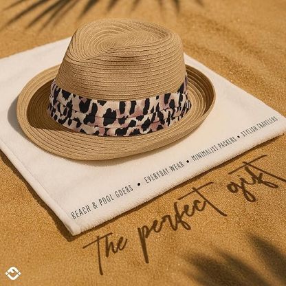 Women's Straw Fedora Sun Hat - UPF 50+ Protection, Short Brim, Stylish Woven Pattern