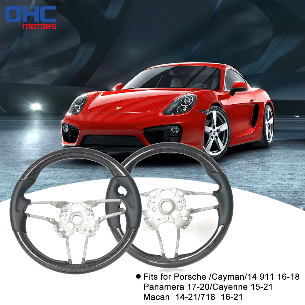 Prepreg Dry Carbon Fiber O-Shaped Steering Wheel for Porsche 911 Panamera 718 Boxster Cayenne Macan Preforated Leather Grip US STOCK