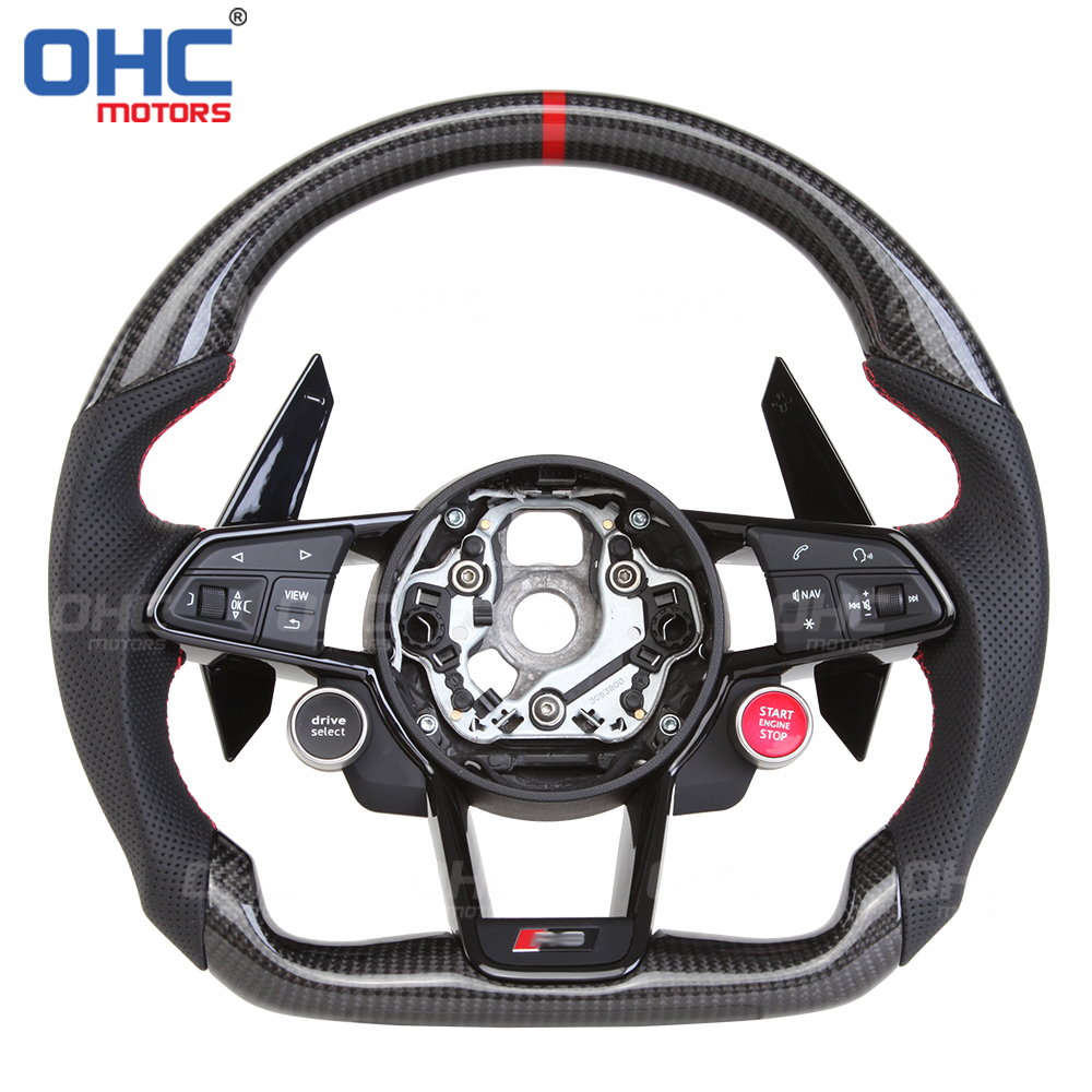Steering Wheel Assembly Audi R8 for S3 S4 S5 S6 S7 A3 A4 A5 A6 A7 RS3 RS4 RS5 RS6 RS7 LED Racing Car Steering Wheel Carbon Fiber