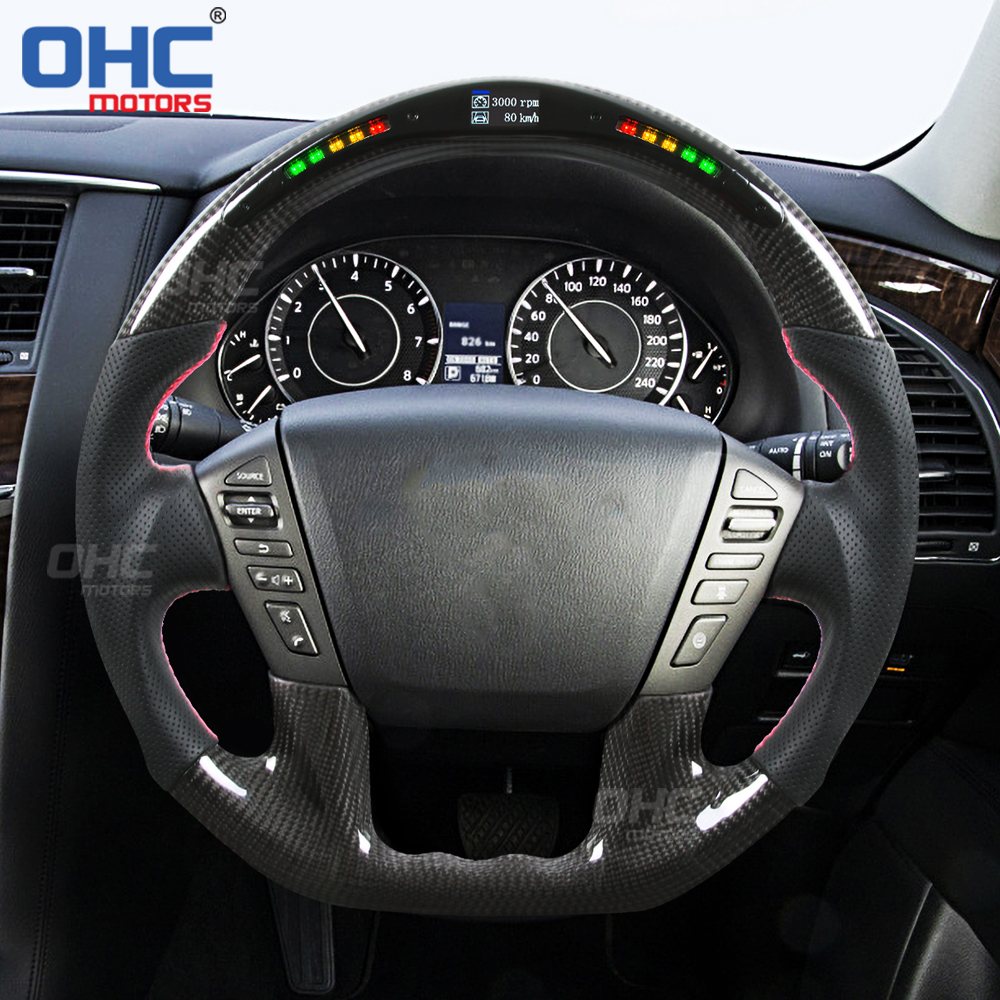 LED Racing Car Steering Wheel For Nissan Patrol Y62 Year 2015-2021 Carbon Fiber steering wheel