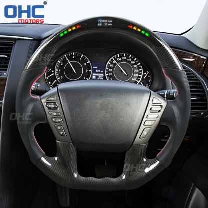 LED Racing Car Steering Wheel For Nissan Patrol Y62 Year 2015-2021 Carbon Fiber steering wheel