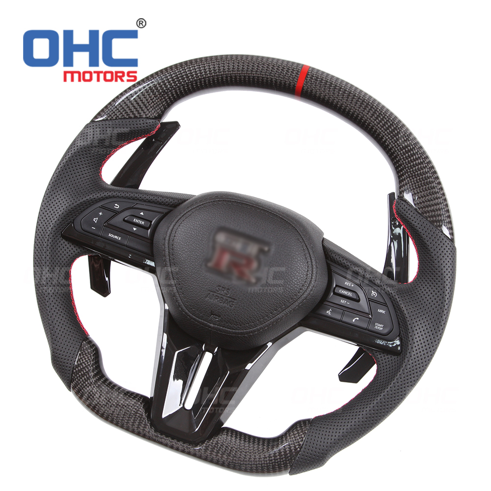 LED Carbon Fiber Steering Wheel For Nissan GTR R35 Skyline 2011 2012 2013 2014 2015 2016 2017 2018 2019 2020 2021 Steering Wheel Carbon Fiber ohc motors