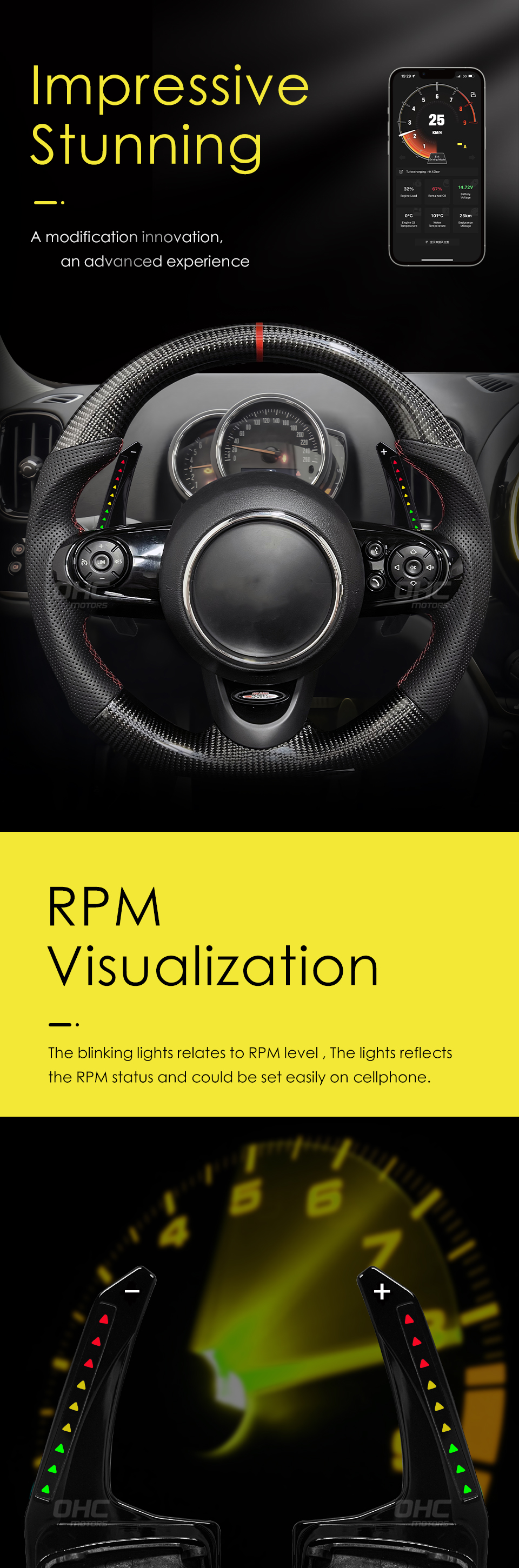 LED RPM Performance Paddle Shift for BMW MINI Cooper F54 F55 F56 F57 F60 2015 to 2022 Paddle Shift Shifter Shifters ohc motors