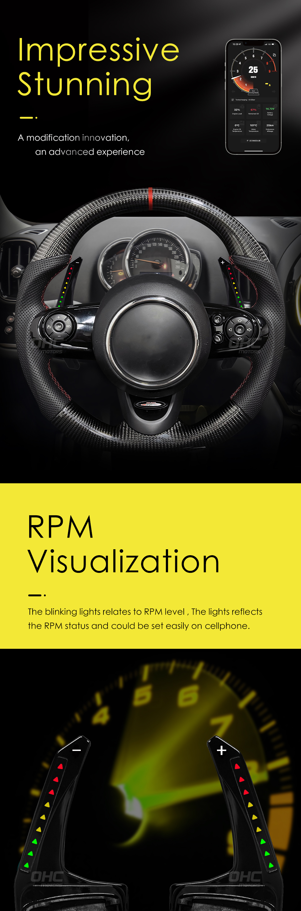 LED RPM Performance Paddle Shift for BMW MINI Cooper F54 F55 F56 F57 F60 2015 to 2022 Paddle Shift Shifter Shifters ohc motors