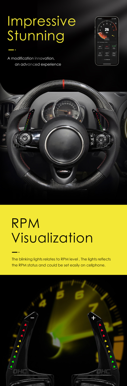 LED RPM Performance Paddle Shift for BMW MINI Cooper F54 F55 F56 F57 F60 2015 to 2022 Paddle Shift Shifter Shifters ohc motors