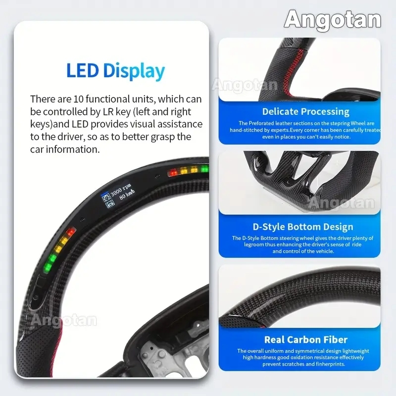 2015-2022 HELLCAT Carbon Fiber Steering Wheel with LED Display - Lightweight, High-Strength & Breathable Faux Leather Grip, Hole Faux Leather, Racing