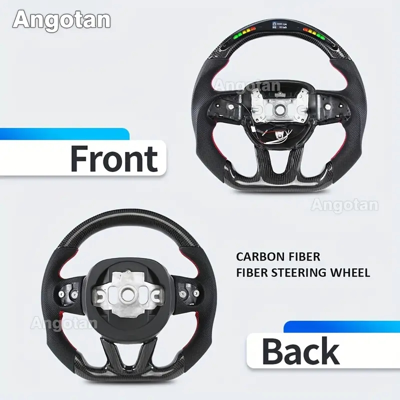 2015-2022 HELLCAT Carbon Fiber Steering Wheel with LED Display - Lightweight, High-Strength & Breathable Faux Leather Grip, Hole Faux Leather, Racing