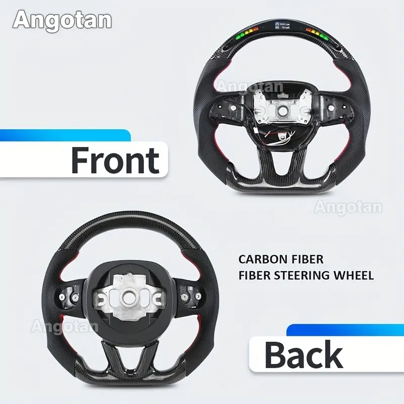 2015-2022 HELLCAT Carbon Fiber Steering Wheel with LED Display - Lightweight, High-Strength & Breathable Faux Leather Grip, Hole Faux Leather, Racing