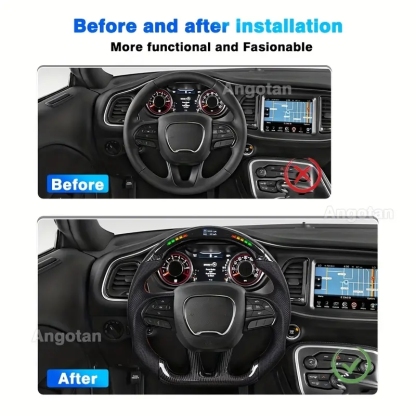 2015-2022 HELLCAT Carbon Fiber Steering Wheel with LED Display - Lightweight, High-Strength & Breathable Faux Leather Grip, Hole Faux Leather, Racing