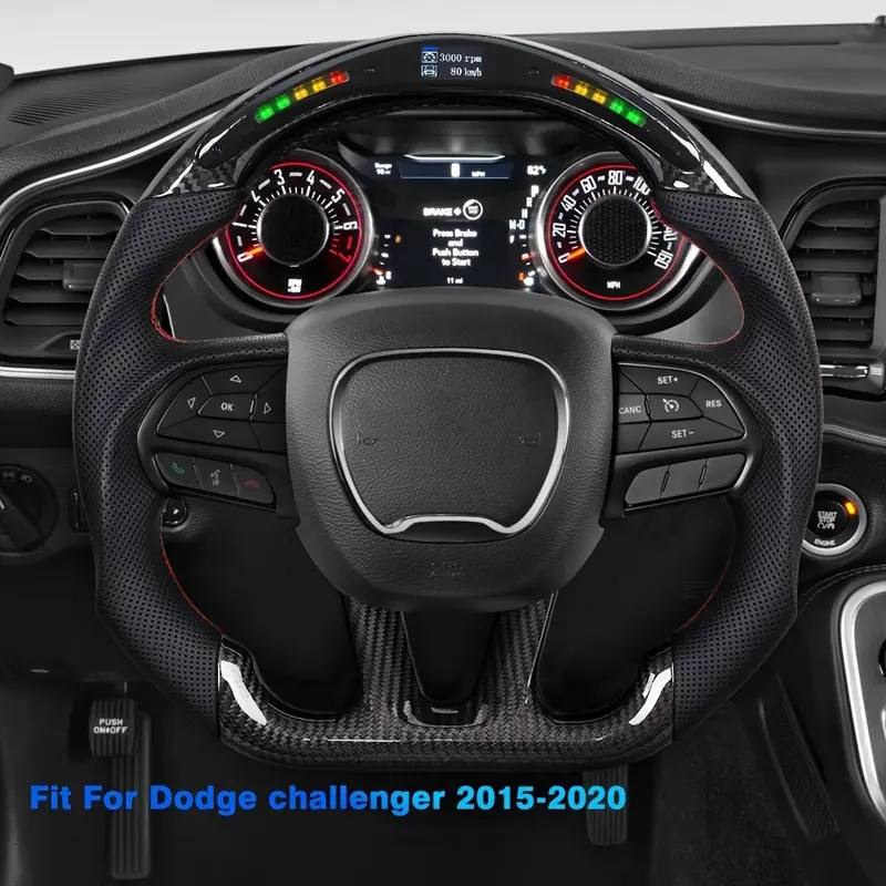 2015-2022 HELLCAT Carbon Fiber Steering Wheel with LED Display - Lightweight, High-Strength & Breathable Faux Leather Grip, Hole Faux Leather, Racing