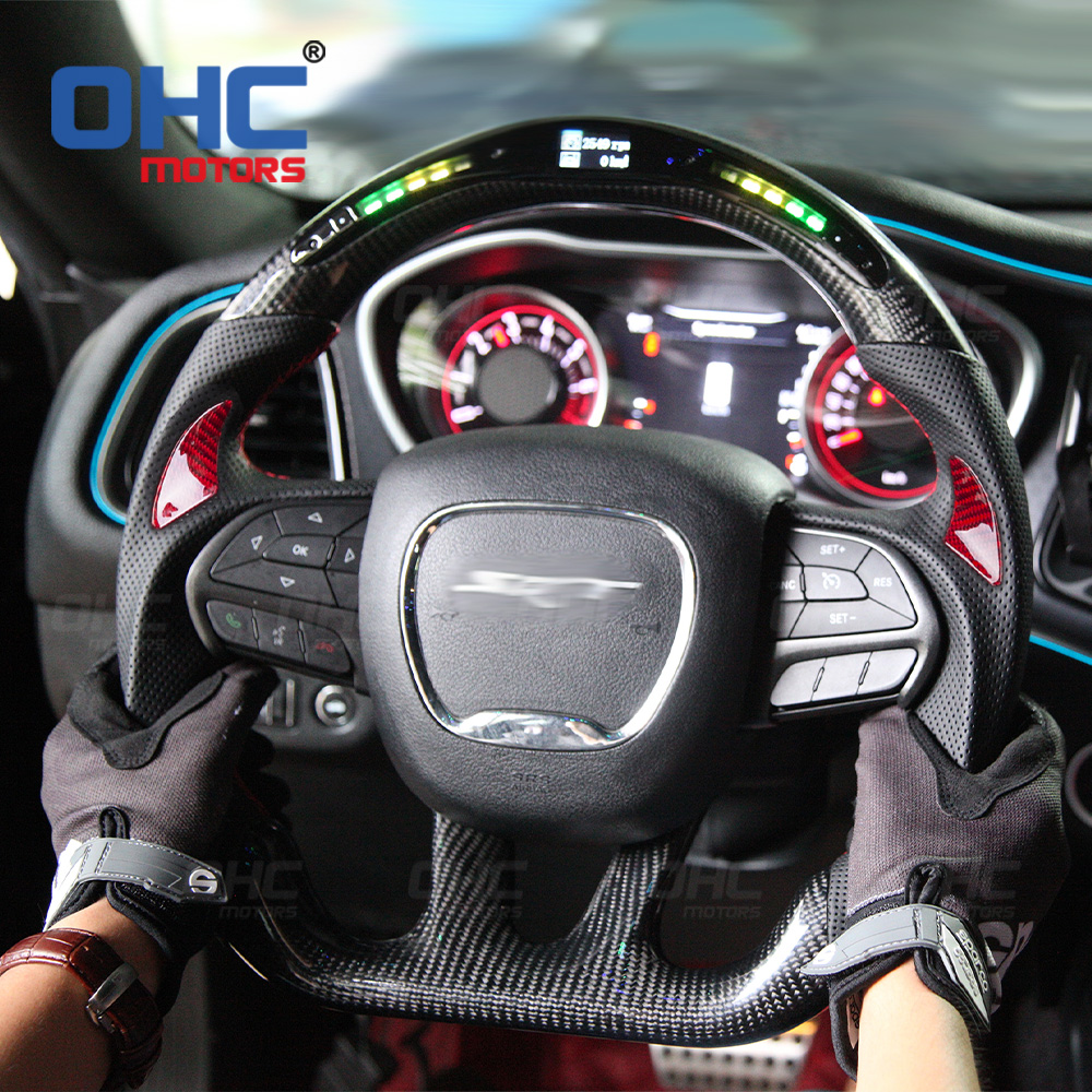 LED Carbon Fiber Steering Wheel For Dodge Challenger Hellcat Charger SRT