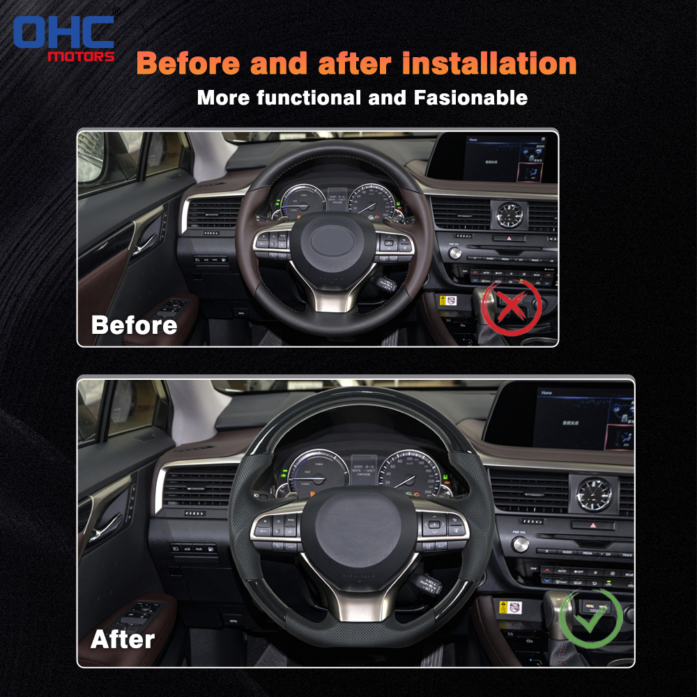 Painted Glossy Black ABS D-shape Flat-bottom Steering Wheel for Lexus ES 300 15-17 RX 350 16-20 LX 570 16-19 Preforated Leather Grip US STOCK