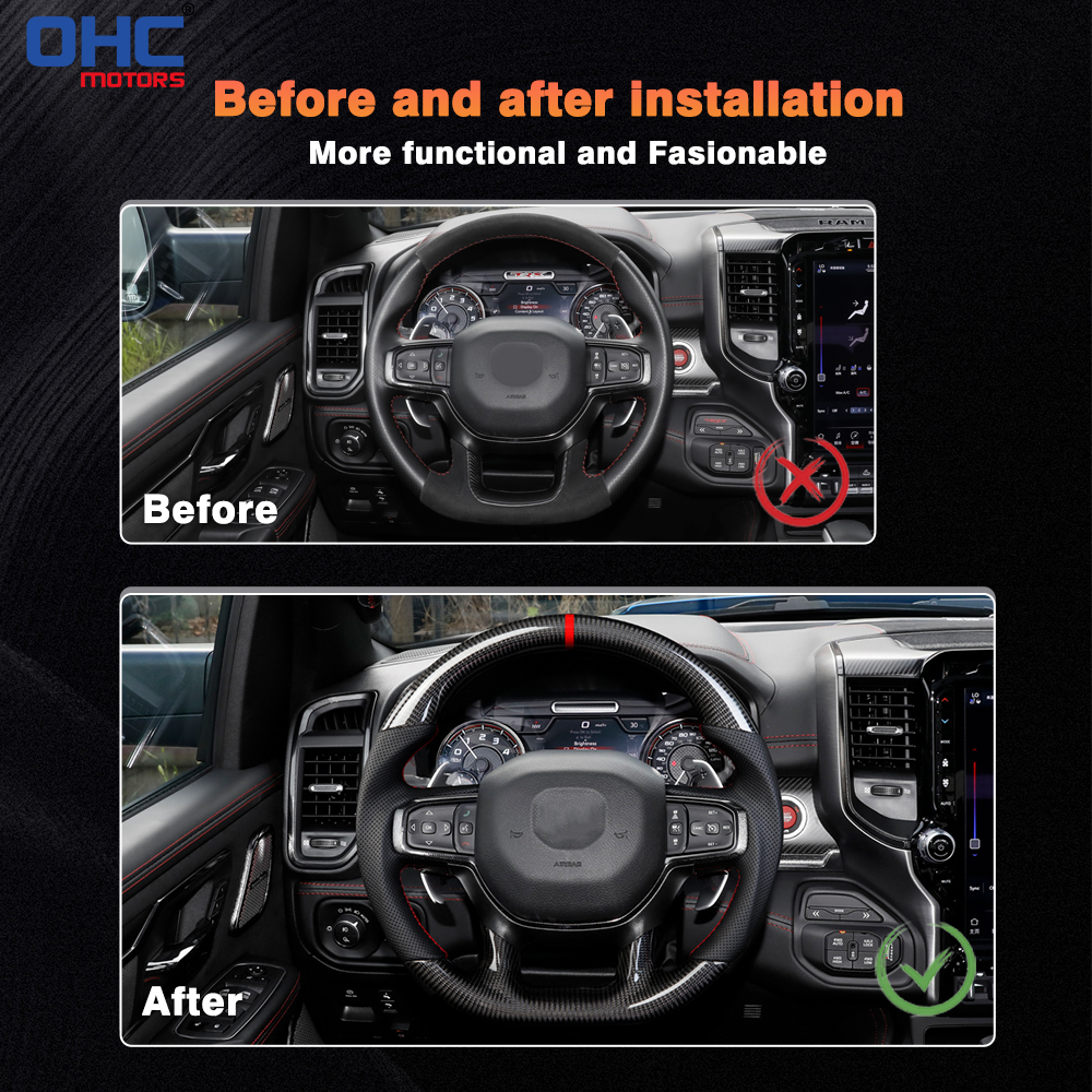 Prepreg Dry Carbon Fiber D-shaped Flat-bottom Steering Wheel for Dodge RAM 1500 TRX 2018-2024 Preforated Leather Grip US STOCK