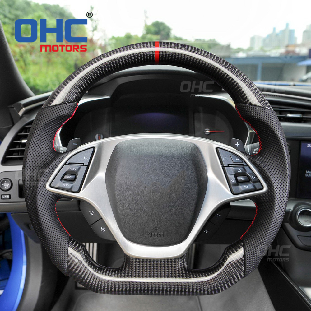 Real Carbon Fiber Steering Wheel For Chevrolet Corvette C6 C7 C8 Car Steering Wheel Carbon Fiber ohc motors