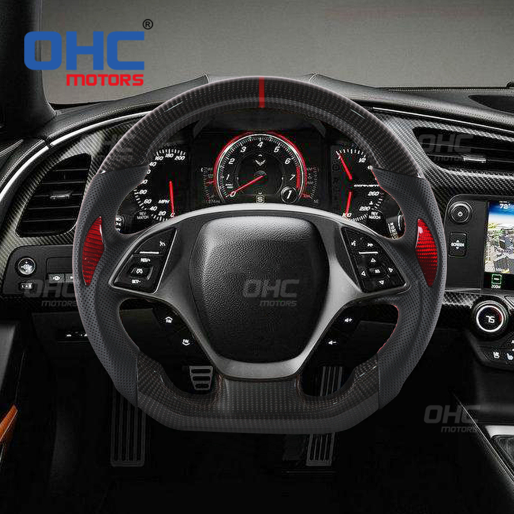 Real Carbon Fiber Steering Wheel For Chevrolet Corvette C6 C7 C8 Car Steering Wheel Carbon Fiber ohc motors
