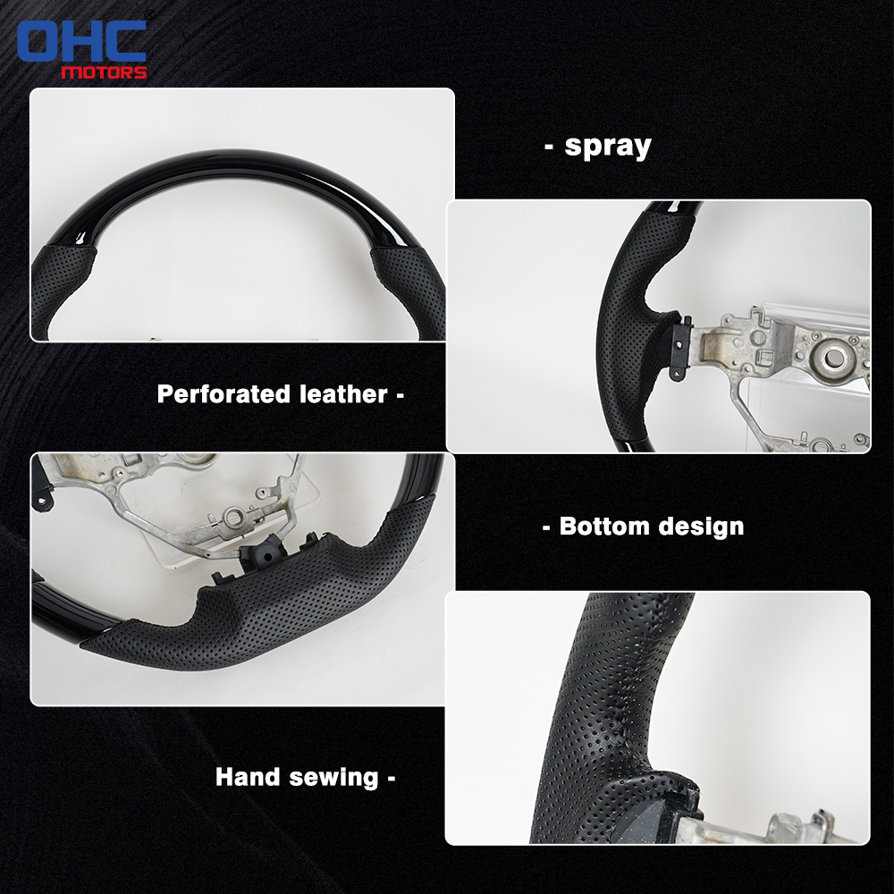 Painted Glossy Black ABS D-shape Flat-bottom Steering Wheel for Lexus ES 300 15-17 RX 350 16-20 LX 570 16-19 Preforated Leather Grip US STOCK