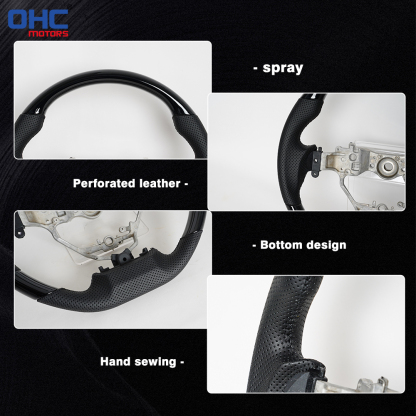 Painted Glossy Black ABS D-shape Flat-bottom Steering Wheel for Lexus ES 300 15-17 RX 350 16-20 LX 570 16-19 Preforated Leather Grip US STOCK