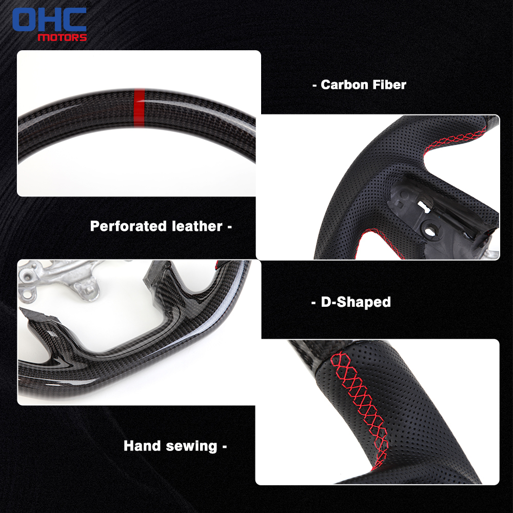 Prepreg Dry Carbon Fiber D-shaped Flat-bottom Steering Wheel for Dodge RAM 1500 TRX 2018-2024 Preforated Leather Grip US STOCK