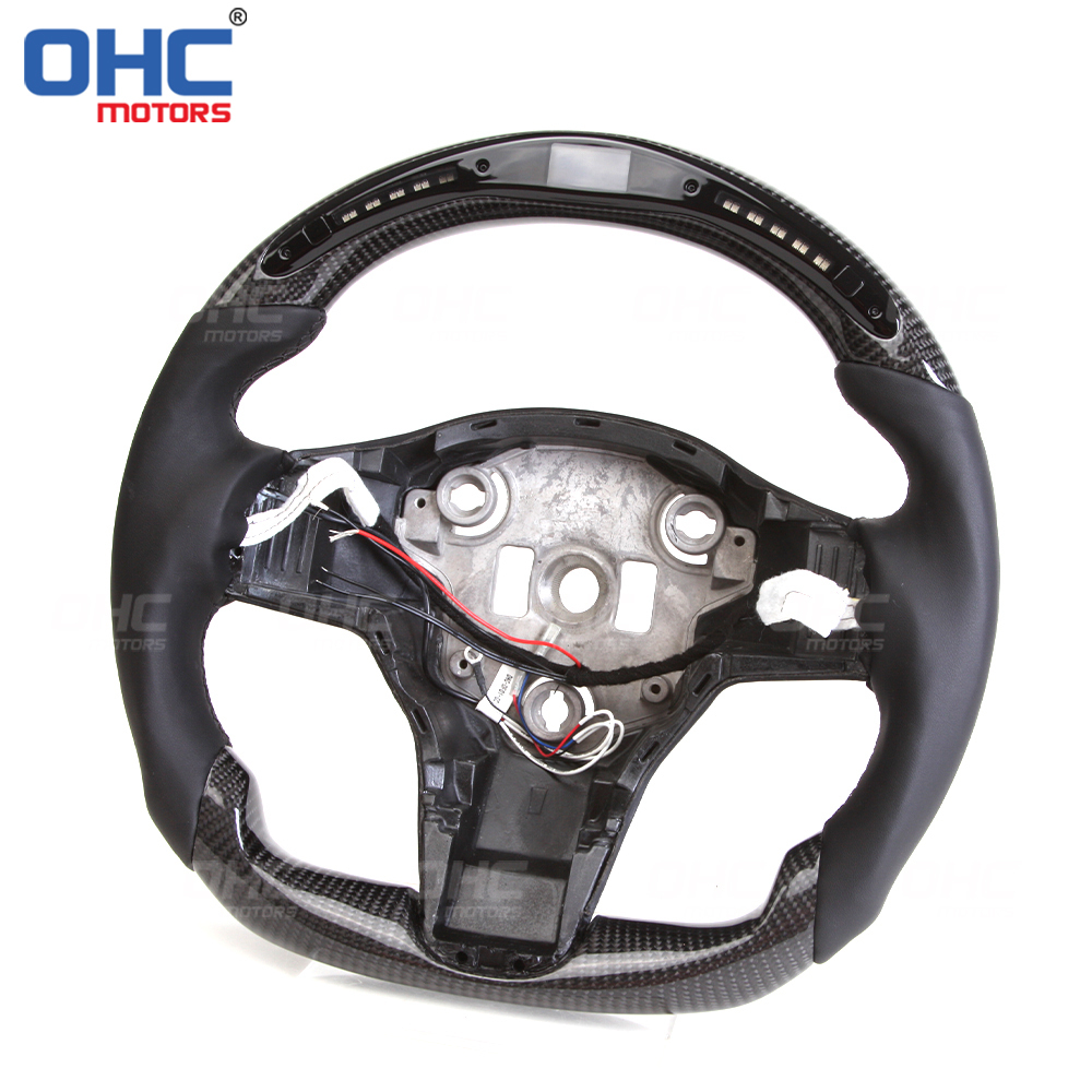 LED Racing Car Carbon Fiber Steering Wheel For Tesla Model 3 Y Steering Wheel Carbon Fiber