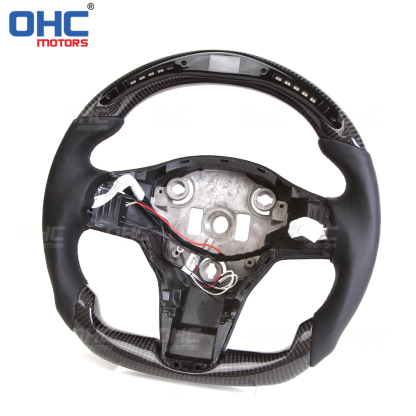 LED Racing Car Carbon Fiber Steering Wheel For Tesla Model 3 Y Steering Wheel Carbon Fiber