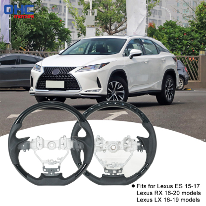 Painted Glossy Black ABS D-shape Flat-bottom Steering Wheel for Lexus ES 300 15-17 RX 350 16-20 LX 570 16-19 Preforated Leather Grip US STOCK