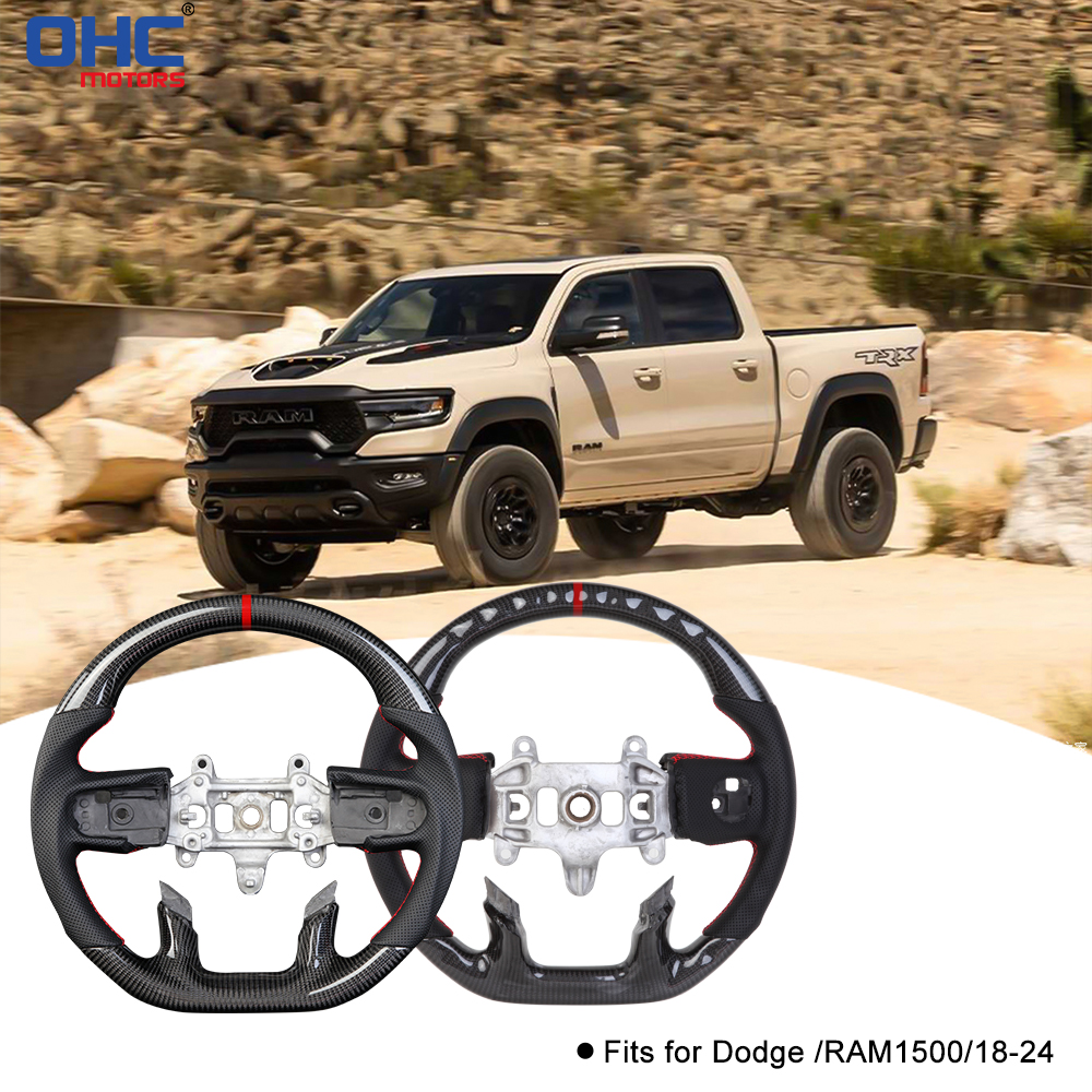 Prepreg Dry Carbon Fiber D-shaped Flat-bottom Steering Wheel for Dodge RAM 1500 TRX 2018-2024 Preforated Leather Grip US STOCK