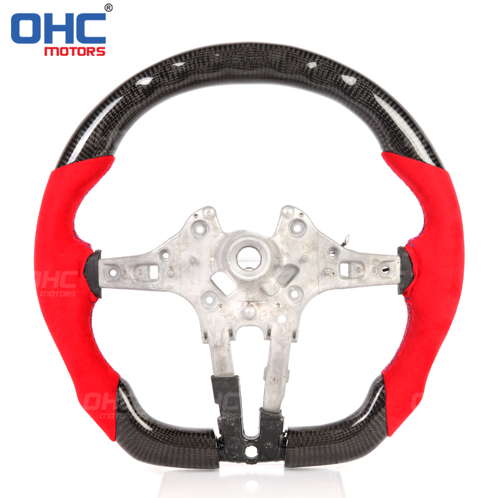 LED Racing Car Real Carbon Fiber Steering Wheel For BMW M3 F30 F35 F80 F15 F16 F25 M2 M3 M4 Suede Alcantara Steering Wheel Carbon Fiber