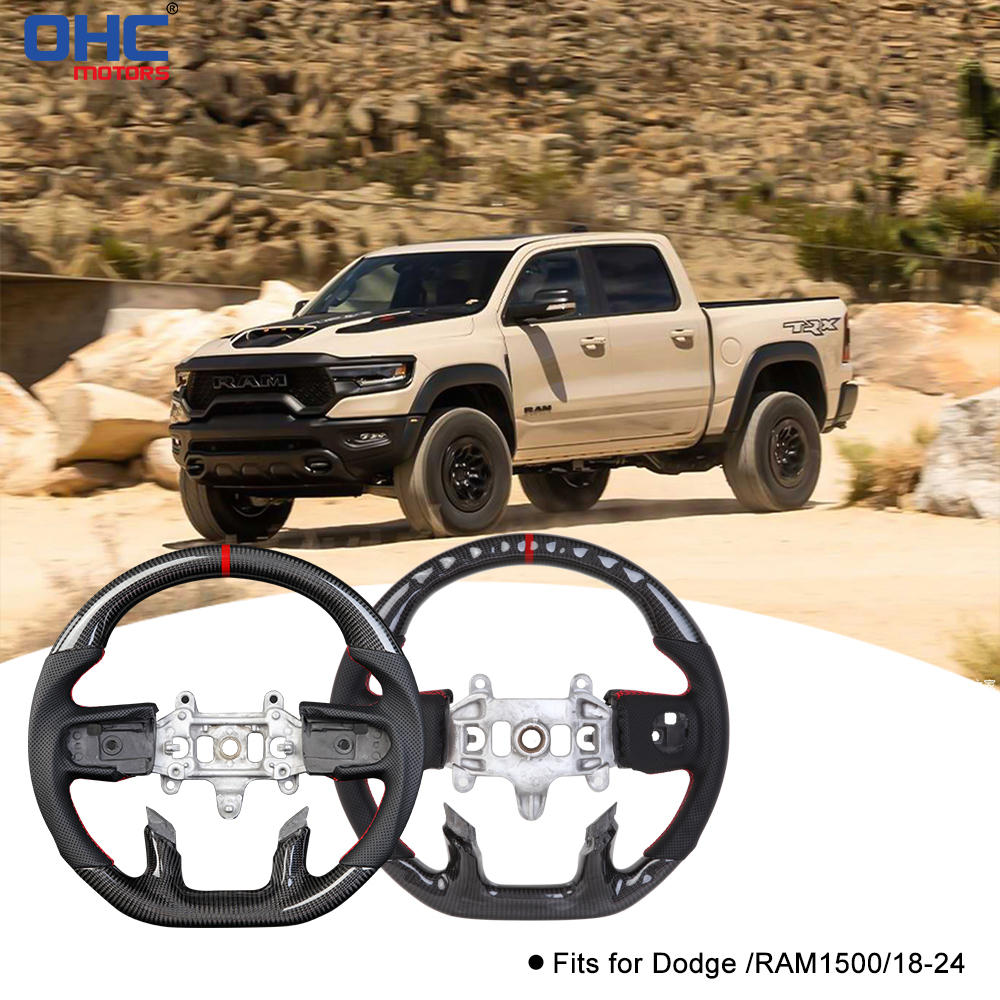 Prepreg Dry Carbon Fiber D-shaped Flat-bottom Steering Wheel for Dodge RAM 1500 TRX 2018-2024 Preforated Leather Grip US STOCK