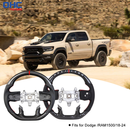 Prepreg Dry Carbon Fiber D-shaped Flat-bottom Steering Wheel for Dodge RAM 1500 TRX 2018-2024 Preforated Leather Grip US STOCK