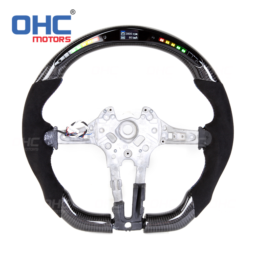 LED Racing Car Real Carbon Fiber Steering Wheel For BMW M3 F30 F35 F80 F15 F16 F25 M2 M3 M4 Suede Alcantara Steering Wheel Carbon Fiber