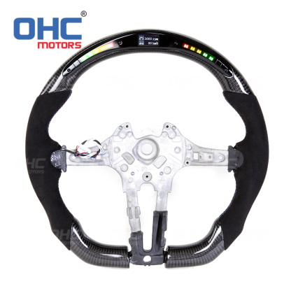 LED Racing Car Real Carbon Fiber Steering Wheel For BMW M3 F30 F35 F80 F15 F16 F25 M2 M3 M4 Suede Alcantara Steering Wheel Carbon Fiber