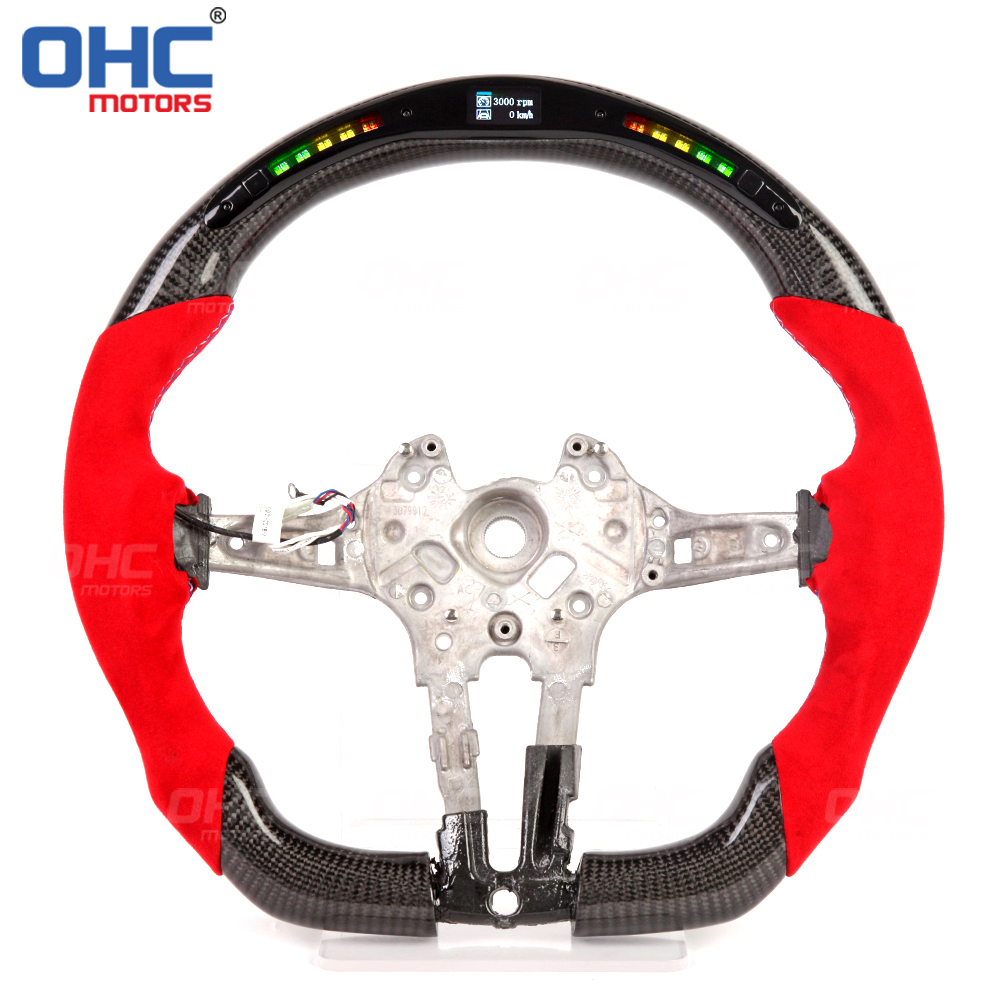 LED Racing Car Real Carbon Fiber Steering Wheel For BMW M3 F30 F35 F80 F15 F16 F25 M2 M3 M4 Suede Alcantara Steering Wheel Carbon Fiber