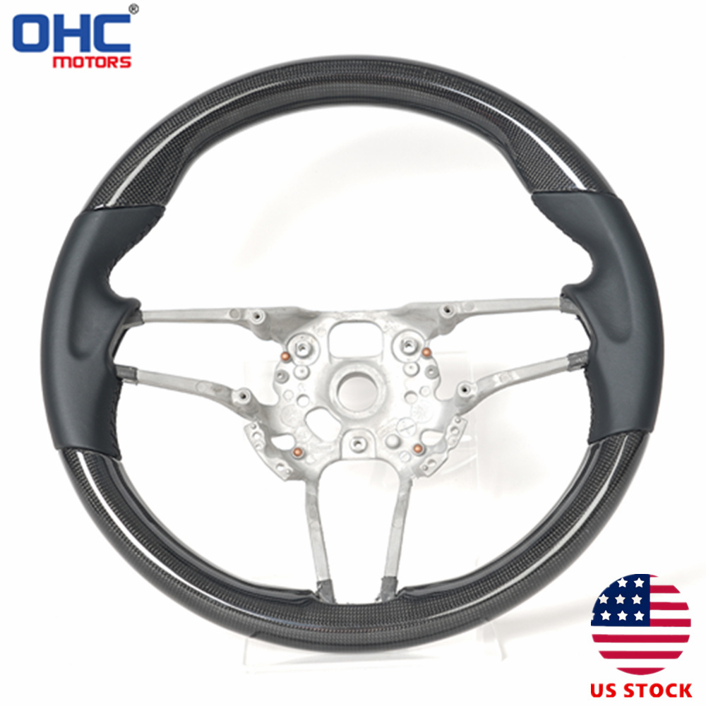 Prepreg Dry Carbon Fiber O-Shaped Steering Wheel for Porsche 911 Panamera 718 Boxster Cayenne Macan Preforated Leather Grip US STOCK