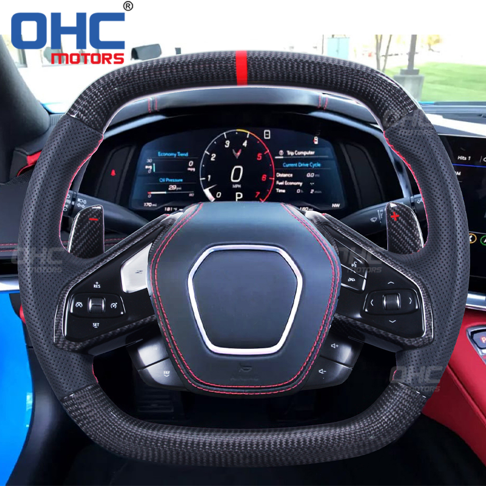 Real Carbon Fiber Steering Wheel For Chevrolet Corvette C6 C7 C8 Car Steering Wheel Carbon Fiber ohc motors