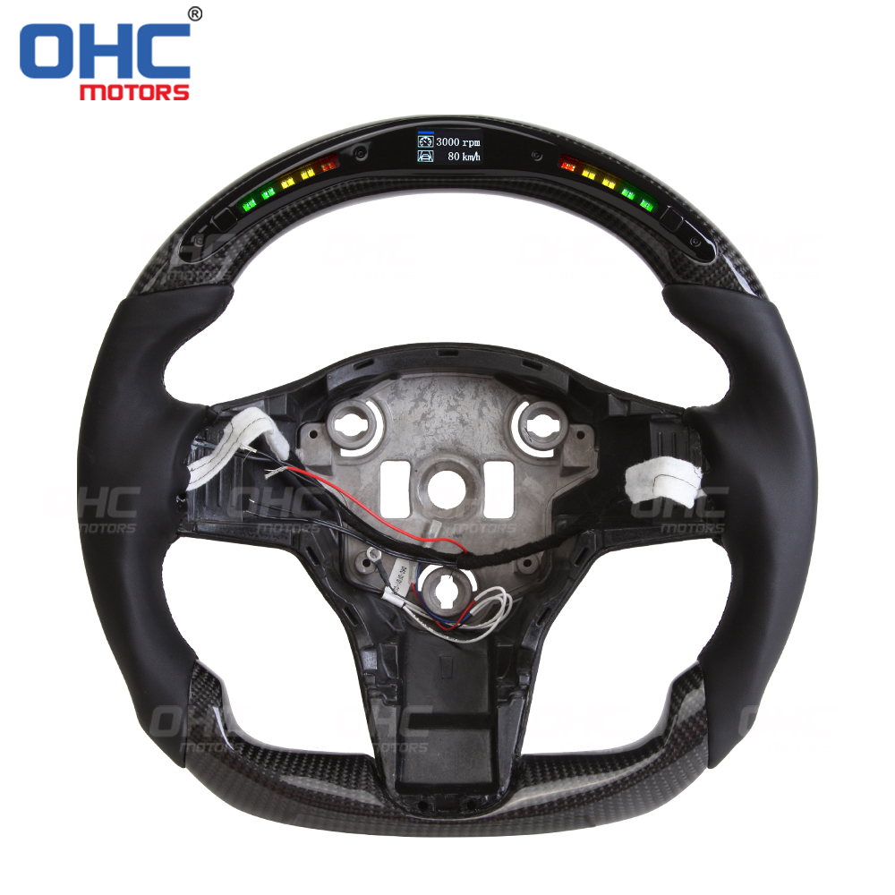 LED Racing Car Carbon Fiber Steering Wheel For Tesla Model 3 Y Steering Wheel Carbon Fiber