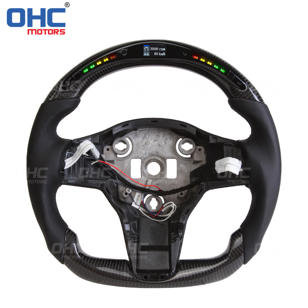 LED Racing Car Carbon Fiber Steering Wheel For Tesla Model 3 Y Steering Wheel Carbon Fiber