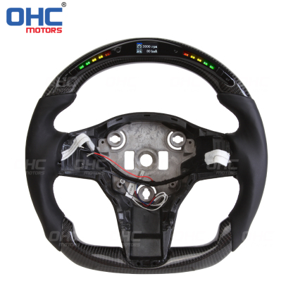 LED Racing Car Carbon Fiber Steering Wheel For Tesla Model 3 Y Steering Wheel Carbon Fiber