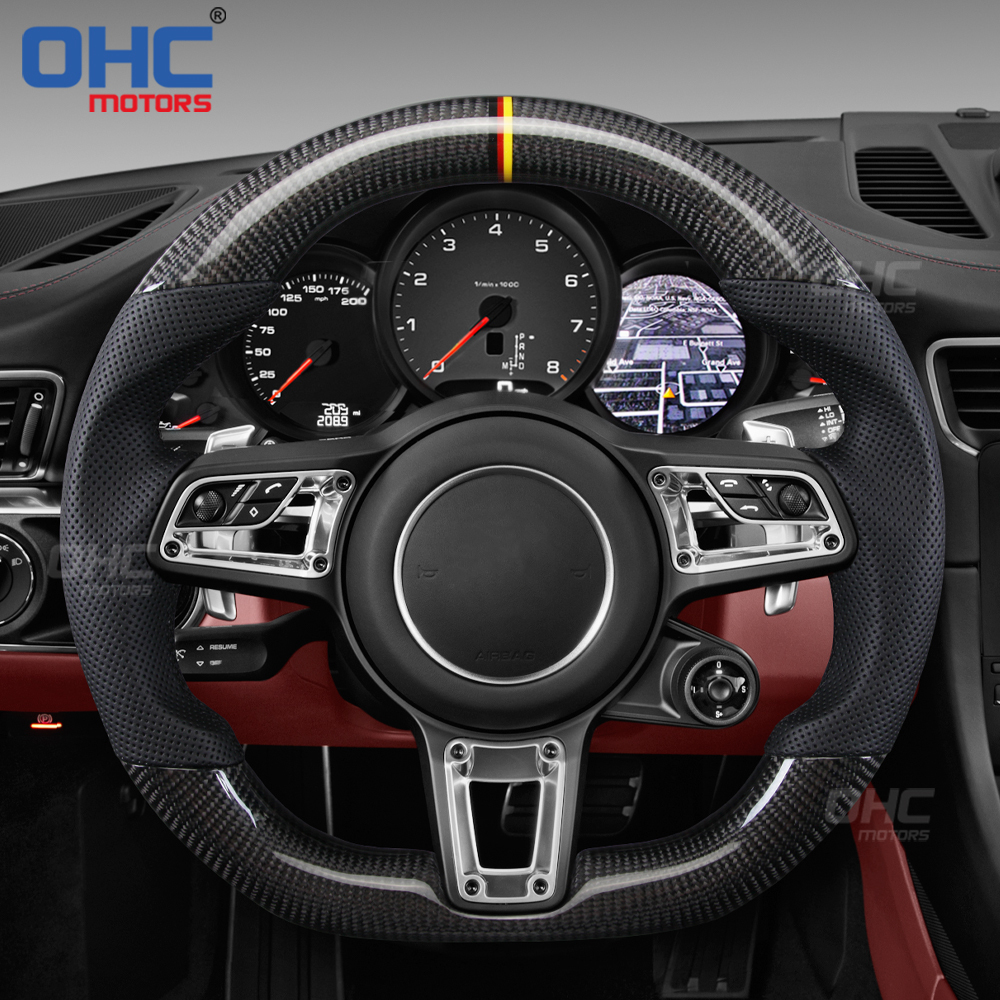 Real Carbon Fiber Steering Wheel Compatible with Porsche 911 718 918 Panamera Macan Cayenne Cayman
