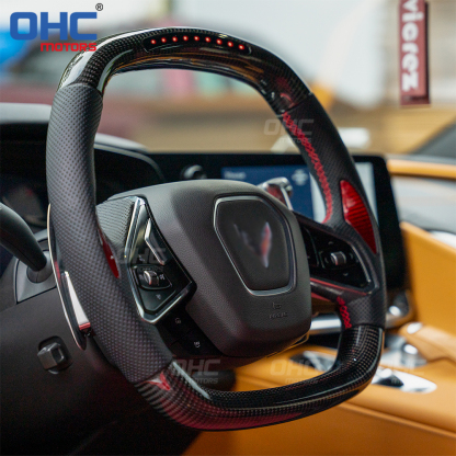 LED RPM Racing Car Carbon Fiber Steering Wheel for Chevrolet Corvette C6 C7 C8 Leather Car Steering Wheel Carbon Fiber ohc motors
