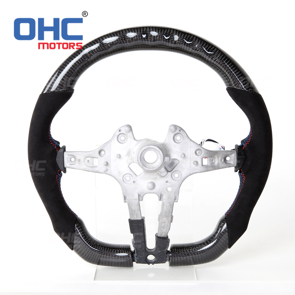 LED Racing Car Real Carbon Fiber Steering Wheel For BMW M3 F30 F35 F80 F15 F16 F25 M2 M3 M4 Suede Alcantara Steering Wheel Carbon Fiber