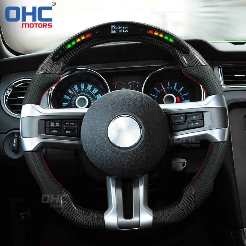 LED Carbon fiber Alcantara steering wheel for Ford mustang 2012 2013 2014 LED RPM Racing Car Carbon Fiber Steering Wheel ohc motors