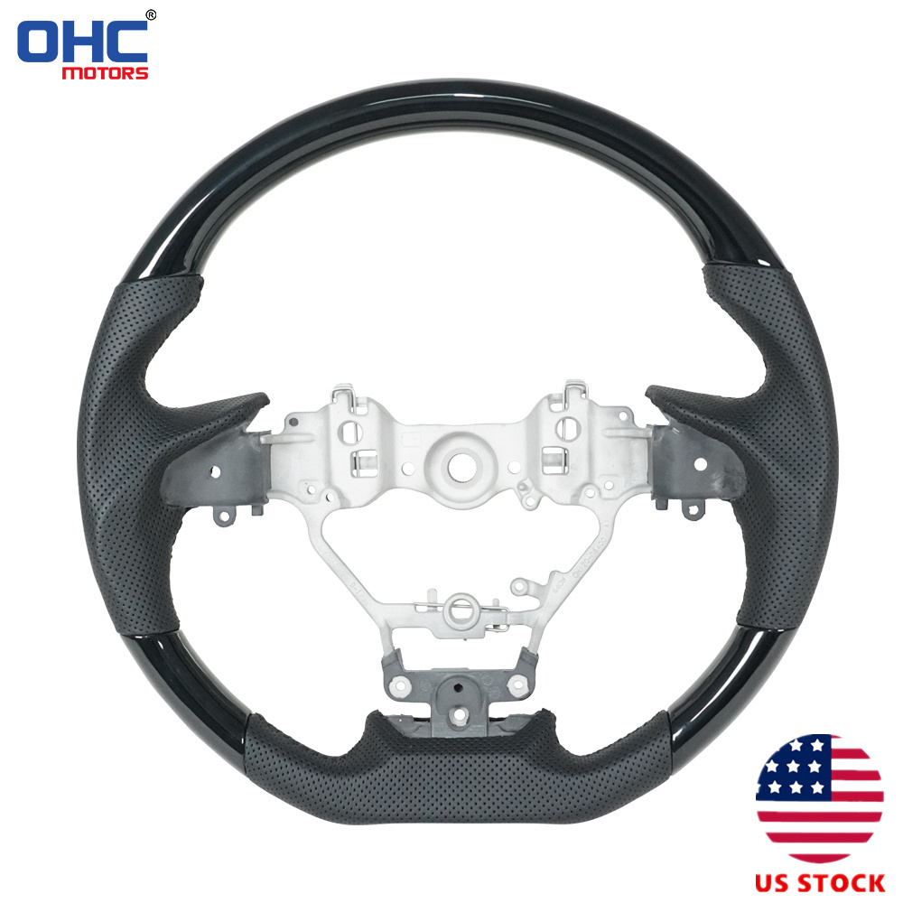 Painted Glossy Black ABS D-shape Flat-bottom Steering Wheel for Lexus ES 300 15-17 RX 350 16-20 LX 570 16-19 Preforated Leather Grip US STOCK