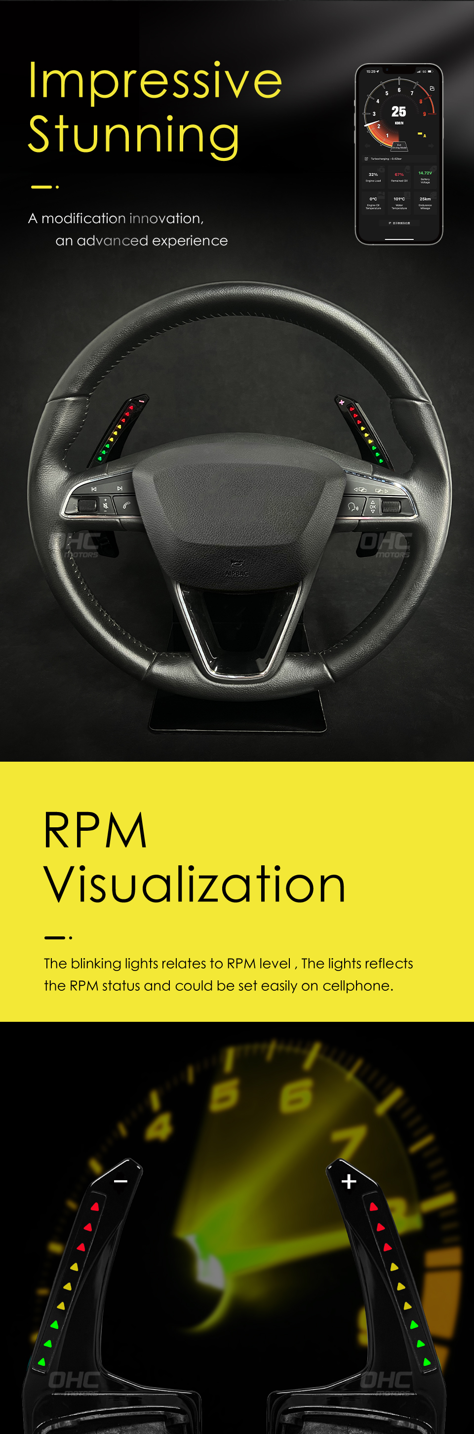 LED RPM Paddle Shift for Seat Leon Cupra mk2 mk3 LED RPM Racing Car Steering Wheel Paddle Shift Shifter Shifters