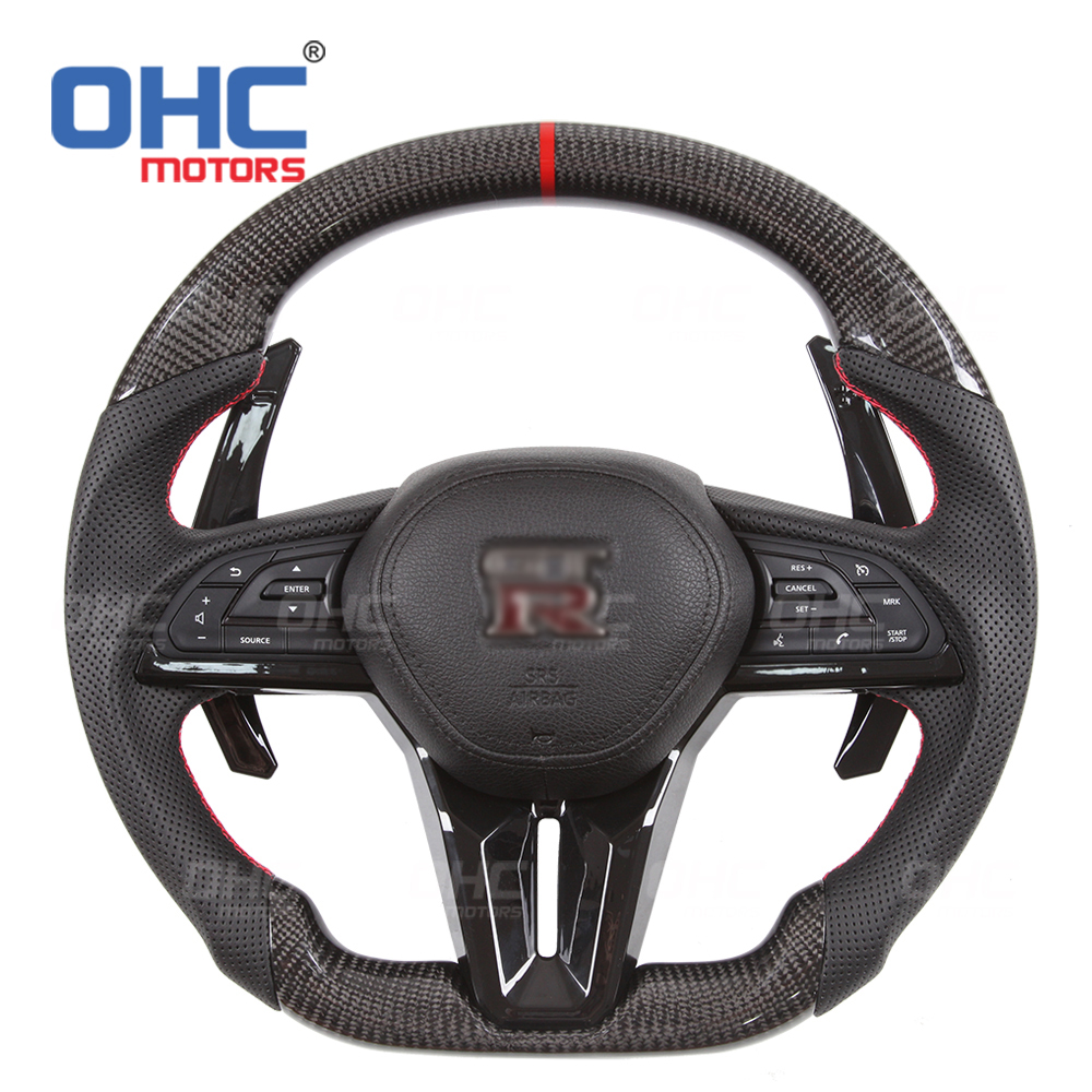 LED Carbon Fiber Steering Wheel For Nissan GTR R35 Skyline 2011 2012 2013 2014 2015 2016 2017 2018 2019 2020 2021 Steering Wheel Carbon Fiber ohc motors