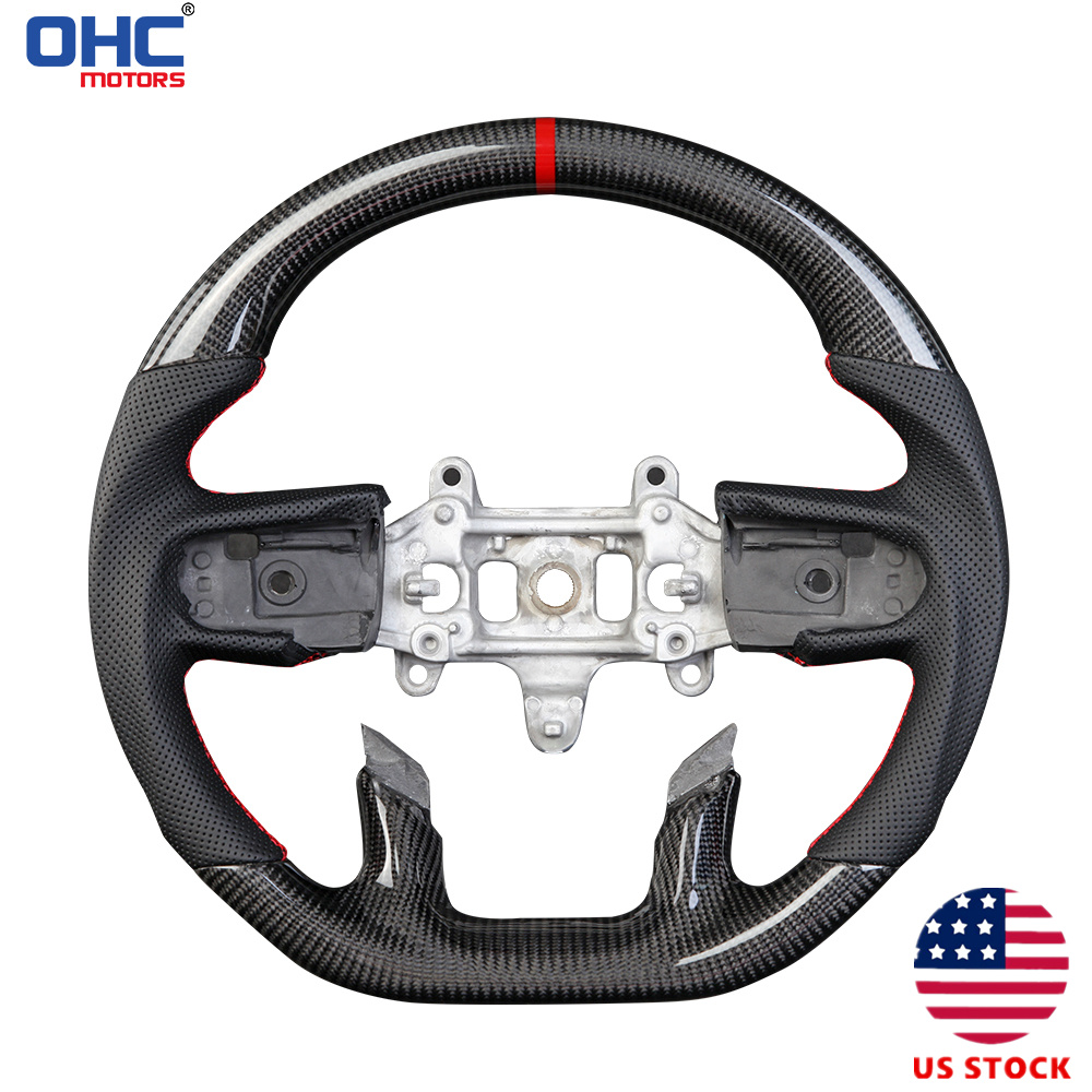 Prepreg Dry Carbon Fiber D-shaped Flat-bottom Steering Wheel for Dodge RAM 1500 TRX 2018-2024 Preforated Leather Grip US STOCK
