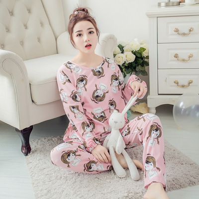 Spring and Autumn New Long Sleeve Pajamas Women's Trousers plus Size Cute Cartoon Pajamas Women's Winter Homewear Suit 