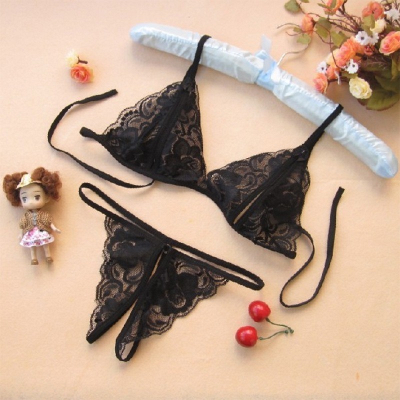 Sexy Lingerie Plus Size Black Lace Sexy Thong Low Waist Sexy Panties Open Crotch Hot Sexy Bow-SLIQIA