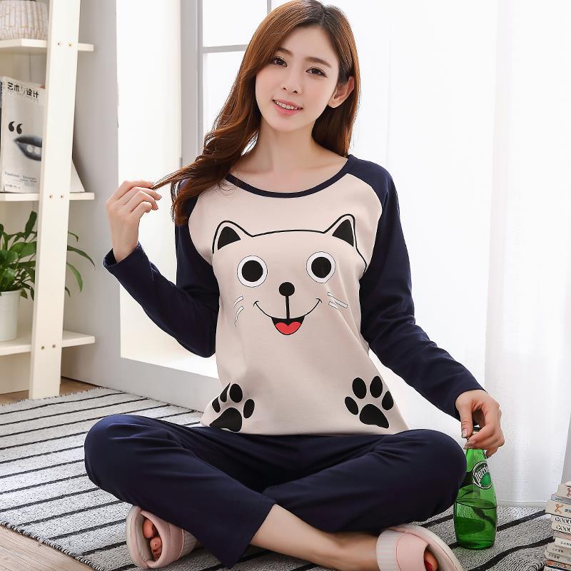 Spring and Autumn New Long Sleeve Pajamas Women's Trousers plus Size Cute Cartoon Pajamas Women's Winter Homewear Suit 