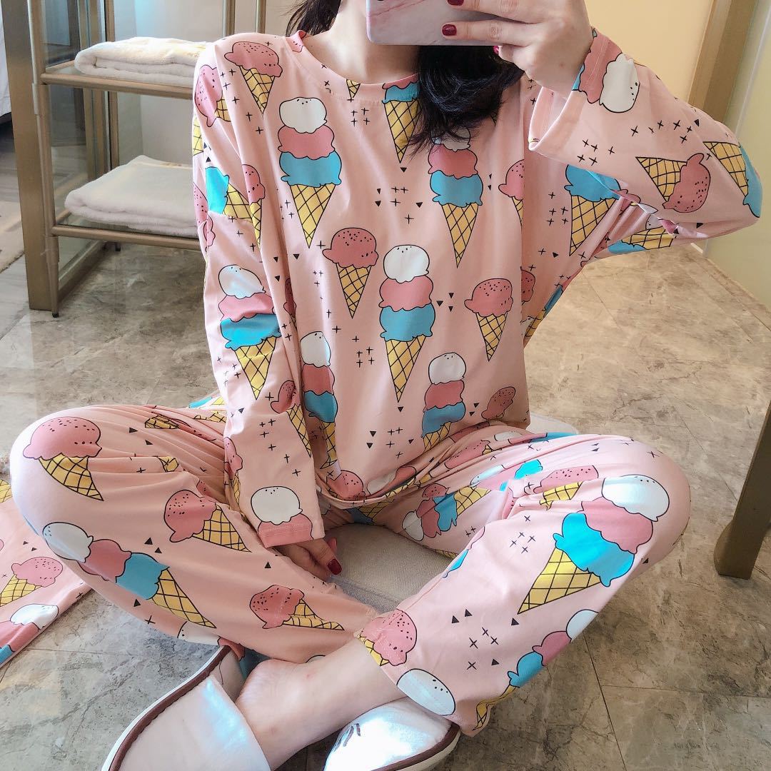 Spring and Autumn New Long Sleeve Pajamas Women's Trousers plus Size Cute Cartoon Pajamas Women's Winter Homewear Suit 